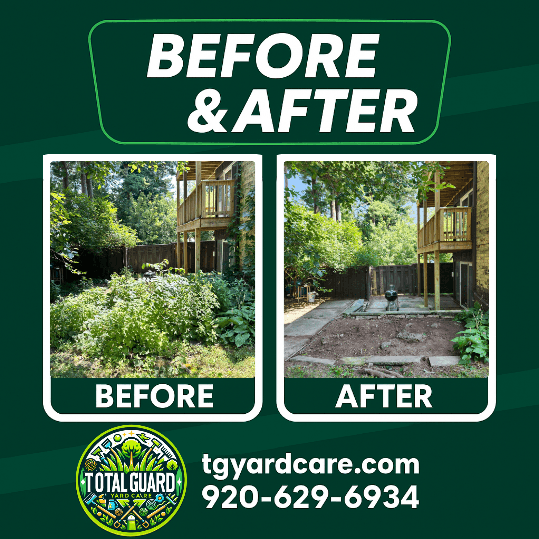 Professional lawn care before and after transformation showing dramatic improvement in lawn quality and appearance - TotalGuard Yard Care Madison WI project 2