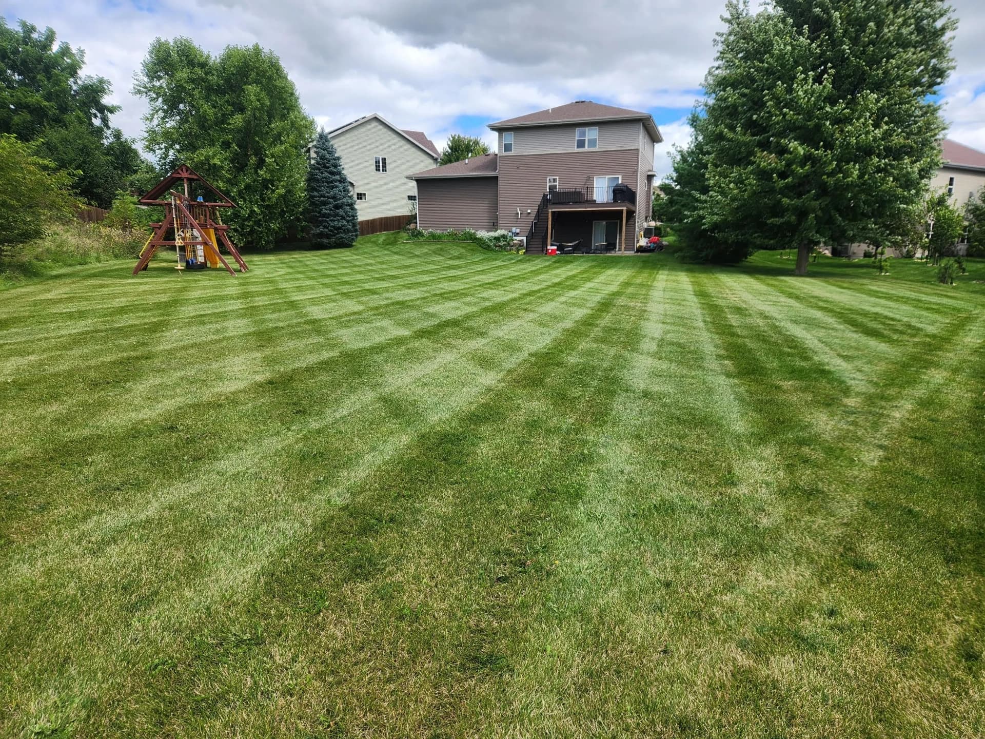 Before and after lawn transformation showing improved grass quality and curb appeal